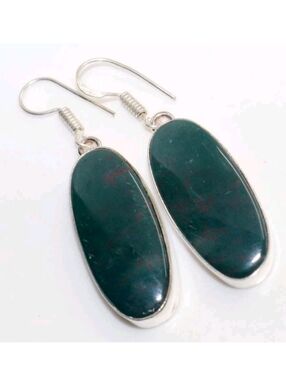 Bloodstone Gemstone 925 Sterling Silver Handmade Drop Dangle Earrings